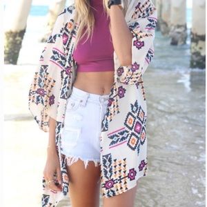 Aztec print kimono tribal junior size large